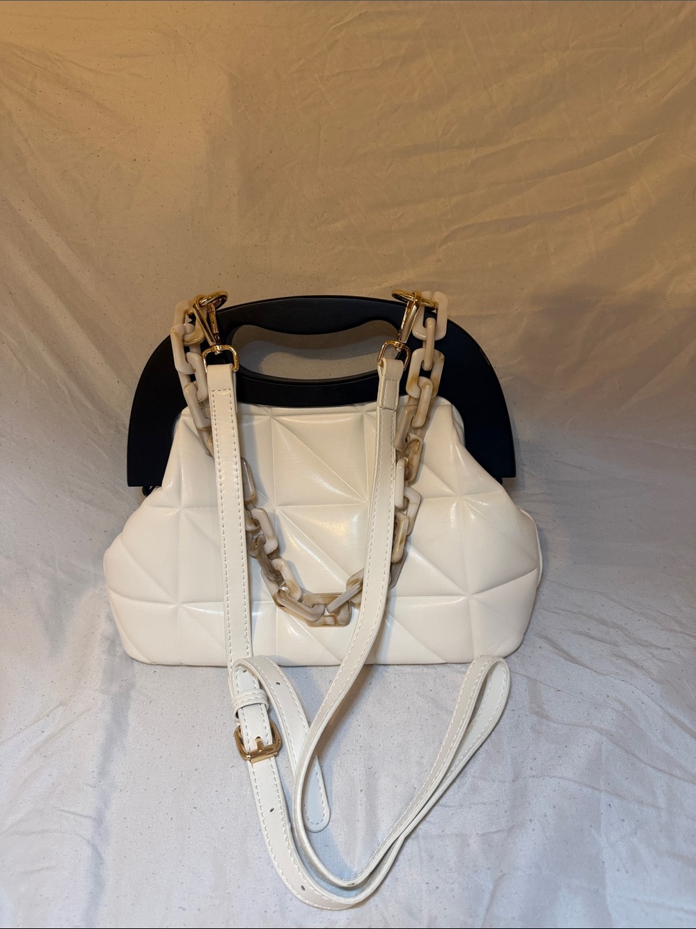 White Quilted Chain-Accent Women's Shoulder Bag
